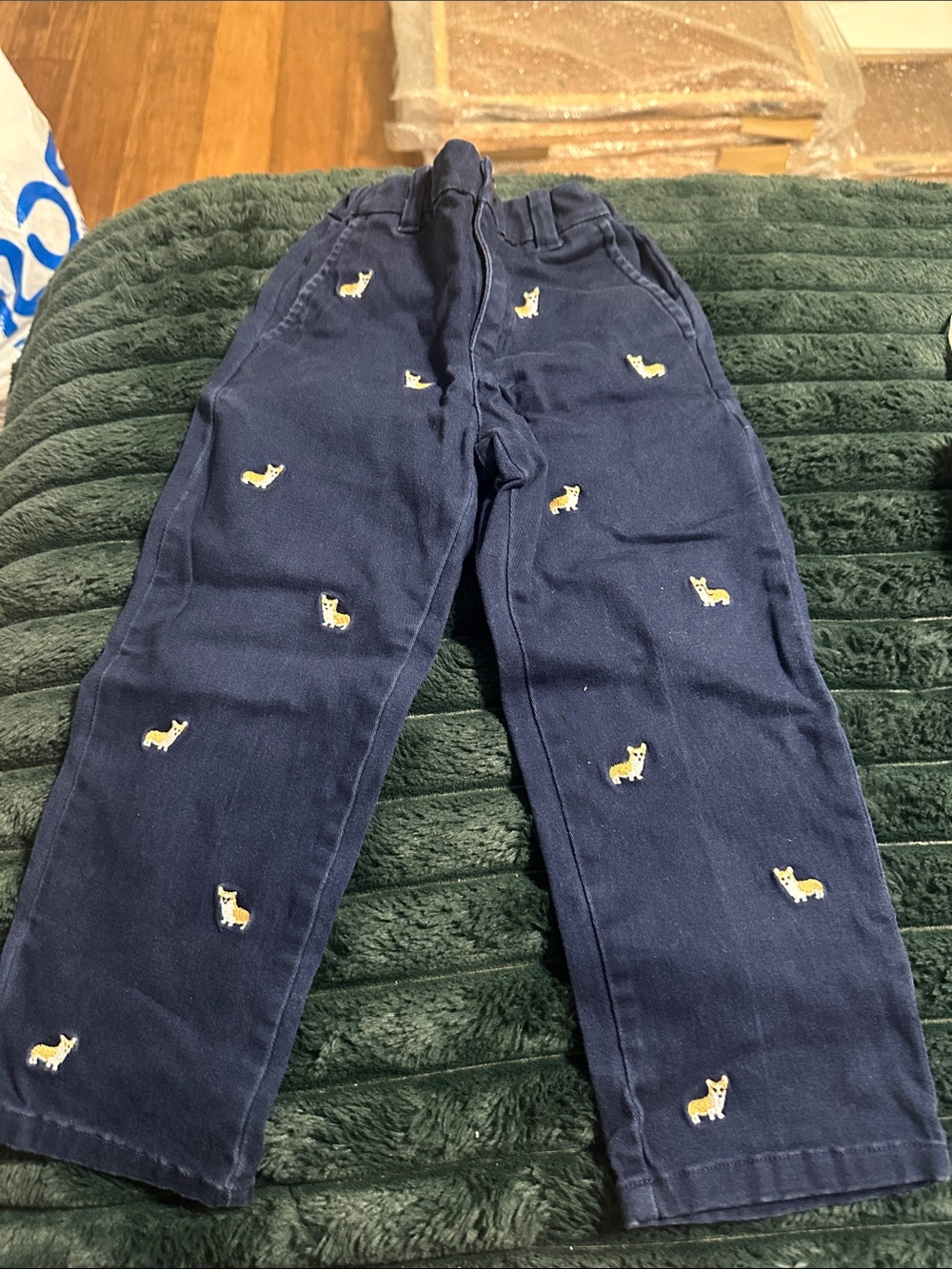 Janie and Jack Navy Embroidered Corgi-Print Kids Pants